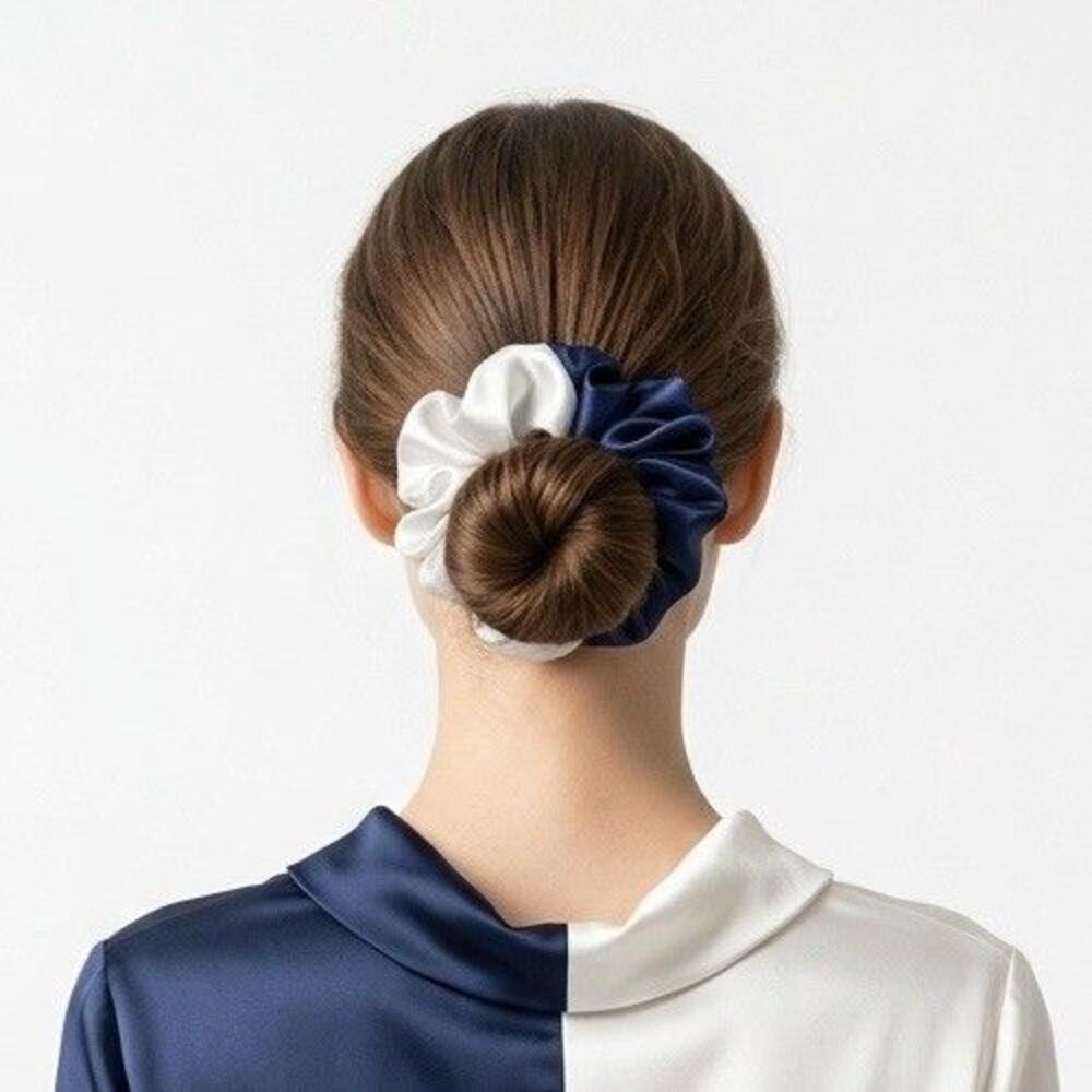 Luxury Blue/ Silver Satin Scrunchie Handmade – Hair Accessory - Picture 7 of 16